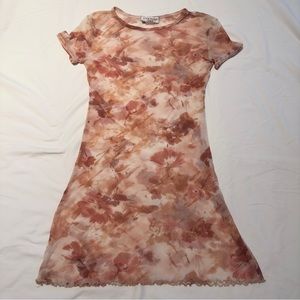 Alyn Paige Mesh Orange Floral Vtg Midi Shirt Dress Small Y2K Vintage 90 unif